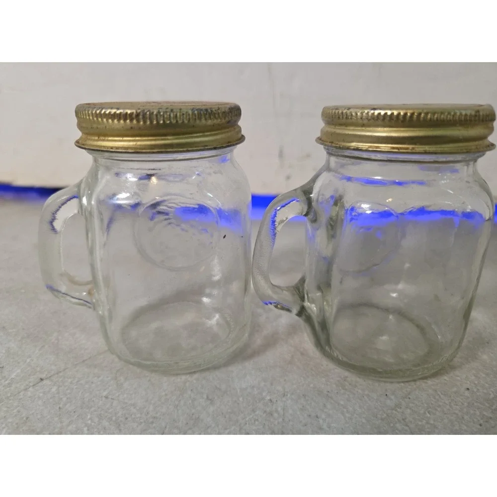 VTG Golden Harvest Mason Jar Glass Salt & Pepper Shaker Set of 2 Metal Lids